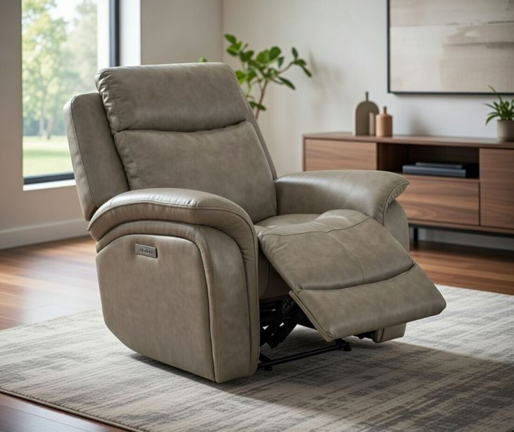 Grant Liverpool Cobblestone Leather Power Glider Recliner