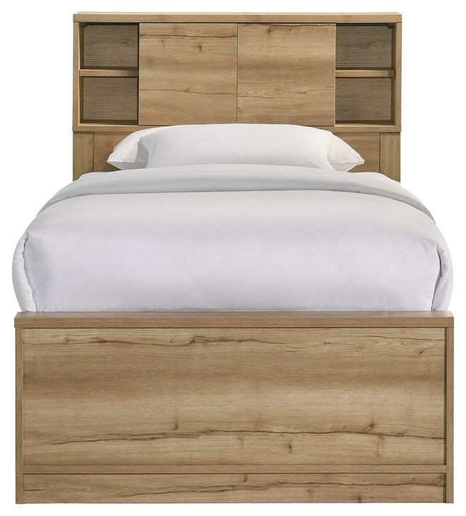 Vega Natural Oak Melamine Twin Bookcase Bed