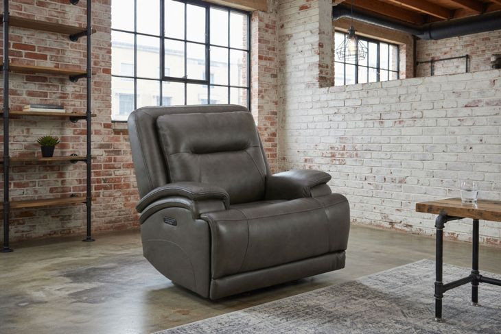Heston Charcoal Leather Triple Power Swivel Glider Recliner with USB Charging