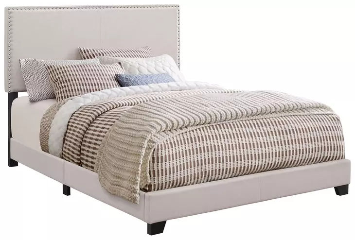 Boyd Ivory California King Upholstered Panel Bed with Nailhead Trim