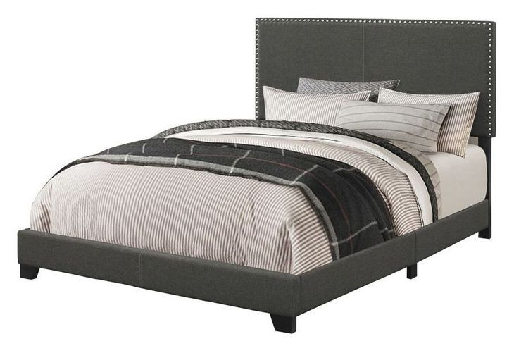 Boyd Charcoal California King Upholstered Panel Bed with Nailhead Trim