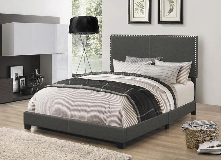 Boyd Charcoal Upholstered Queen Panel Bed