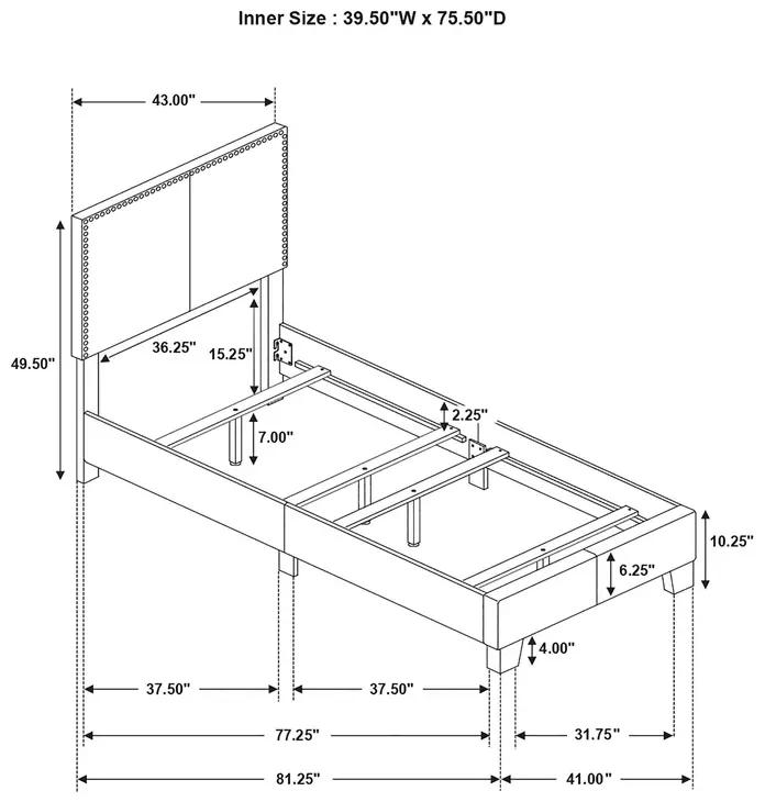 Boyd Charcoal Upholstered Twin Panel Bed