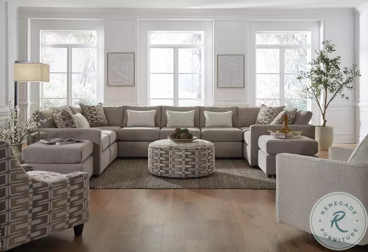 Nolte Pebble Brown and Gray Upholstered Round Cocktail Ottoman