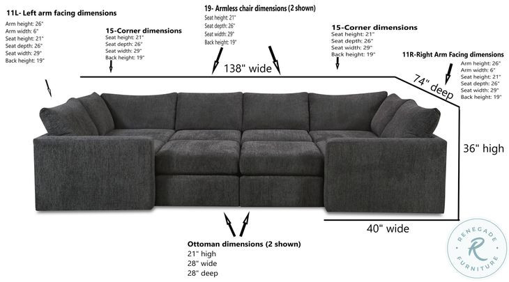 Ripple Midnight 8 Piece Sectional