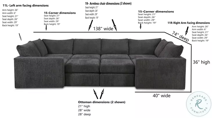 Ripple Midnight Charcoal 8 Piece Modular Sectional