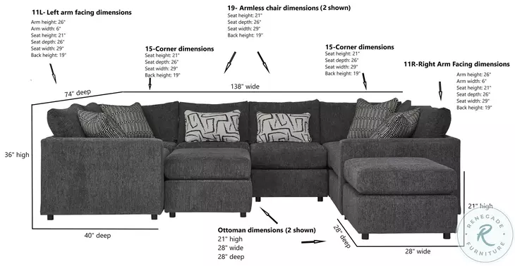 Ripple Midnight Charcoal 8 Piece Modular Sectional