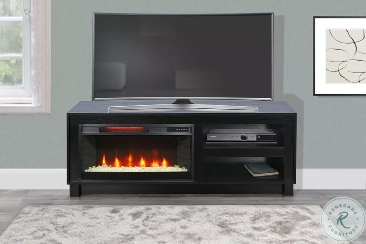 Napa Hearth Black Oak Melamine 56" Media Console with Crystal Fireplace Insert