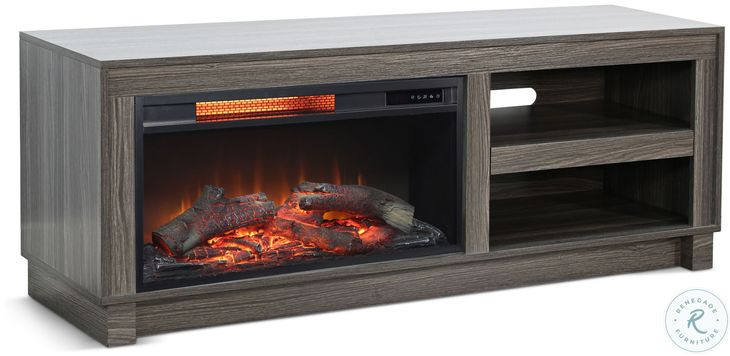 Napa Hearth Gray Walnut Melamine 56" Media Console with Log Fireplace Insert