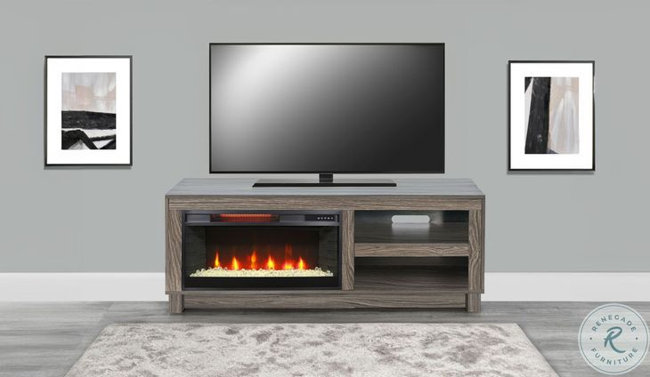 Napa Hearth Gray Walnut Melamine 56" Media Console with Crystal Fireplace Insert