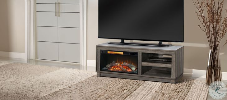 Napa Hearth Gray Walnut Melamine 56" Media Console with Log Fireplace Insert