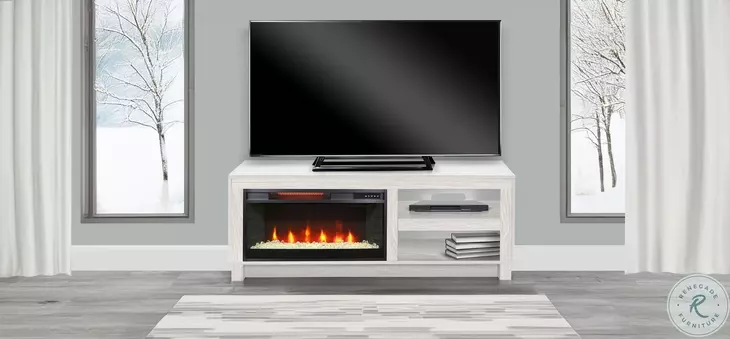 Napa Hearth White Oak Melamine 56" Media Console with Crystal Fireplace Insert