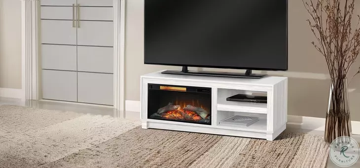 Napa Hearth White Oak Melamine 56" Media Console with Log Fireplace Insert