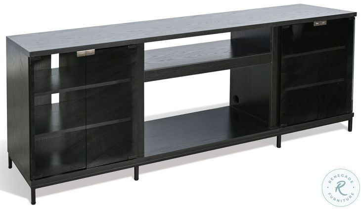Newport Modern Black Oak Melamine 70" Media Console with Log Fireplace Insert