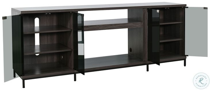 Newport Modern Gray Walnut Melamine 70" Media Console with Crystal Fireplace Insert