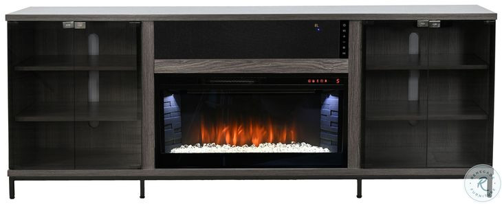 Newport Modern Gray Walnut Melamine 70" Media Console with Crystal Fireplace Insert