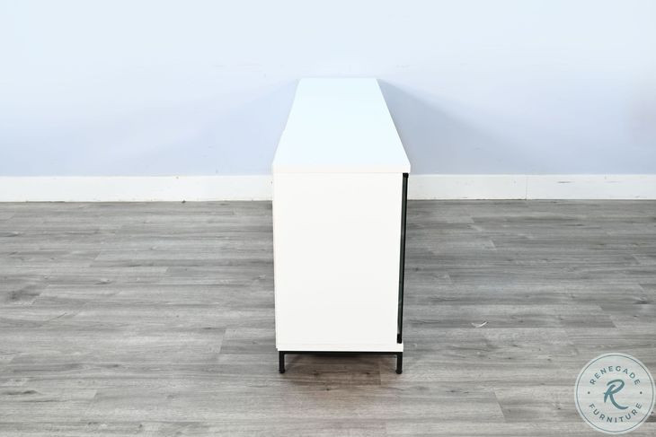 Newport Modern White Oak Melamine 70" Media Console with Log Fireplace Insert