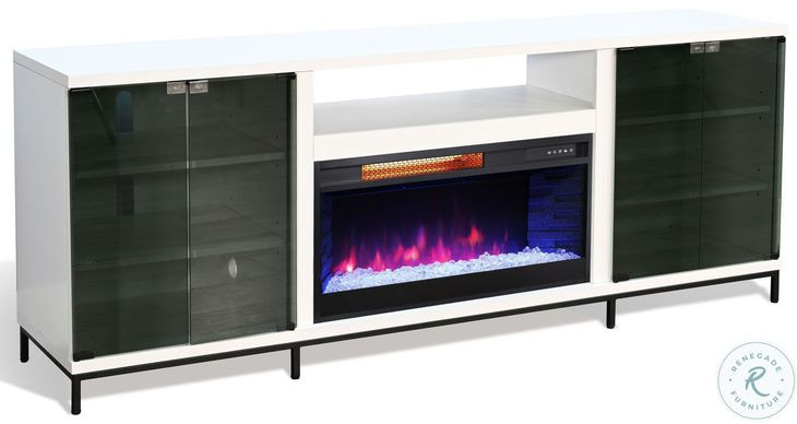 Newport Modern White Oak Melamine 70" Media Console with Crystal Fireplace Insert