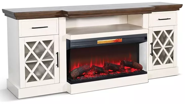K3512MB Marble White 78" TV Stand with Electric Fireplace and LED