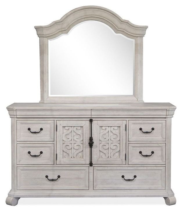 Bronwyn Alabaster 8 Drawer Dresser with Arched Mirror
