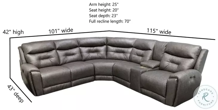 Point Break True Grit Greystone Triple Power Reclining LAF Sectional