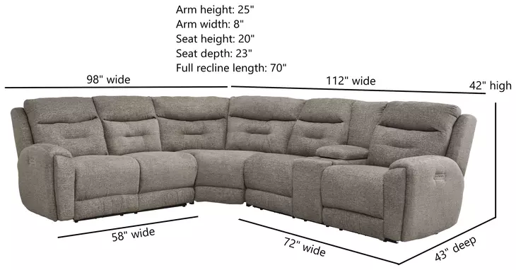 Point Break Mushroom 6 Piece Modular Triple Power Reclining Sectional with Console and USB Charging