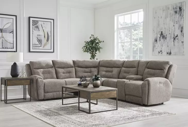 Point Break Mushroom 6 Piece Modular Triple Power Reclining Sectional with Console and USB Charging