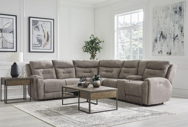 Point Break Mushroom Modular Triple Power Reclining Loveseat Sectional with Console and USB Charging
