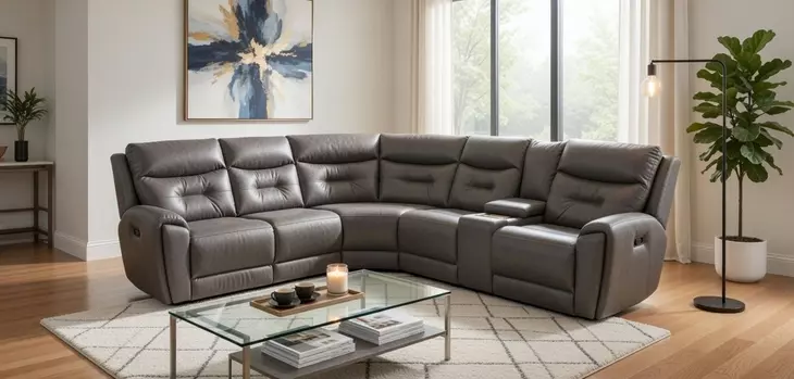 Point Break True Grit Greystone Power Reclining RAF Sectional with Power Headrest and Lumbar