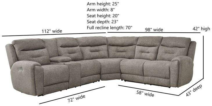 Point Break Mushroom 3 Piece Modular Triple Power Reclining Loveseat Sectional with Hidden Cup Holders and USB Charging