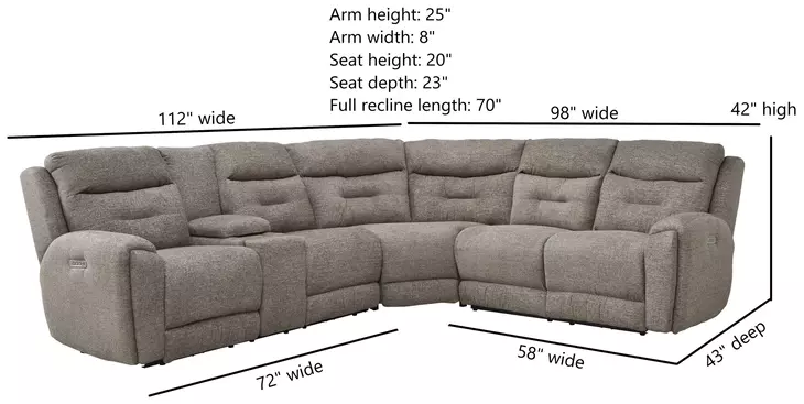 Point Break Mushroom 3 Piece Modular Triple Power Reclining Loveseat Sectional with Hidden Cup Holders and USB Charging
