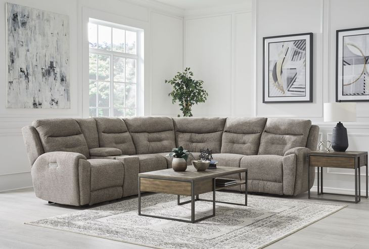 Point Break Mushroom 3 Piece Modular Triple Power Reclining Loveseat Sectional with Hidden Cup Holders and USB Charging