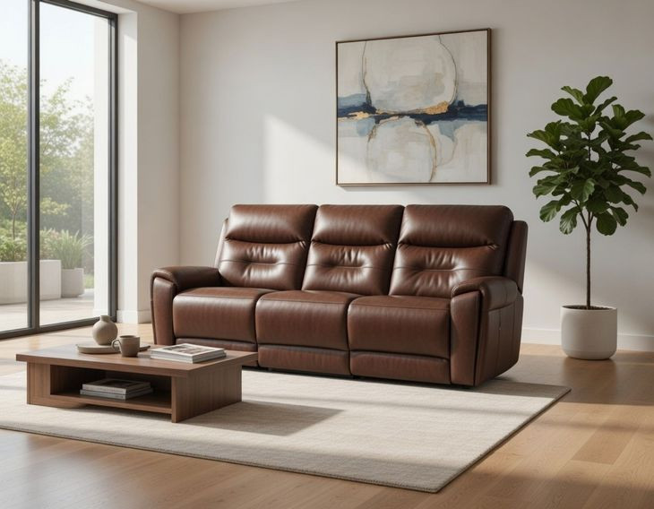 Point Break Fresca Hazelnut Leather Power Reclining Sofa with Power Headrest and Lumbar