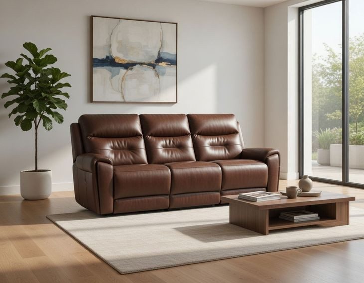 Point Break Fresca Hazelnut Leather Power Reclining Sofa with Power Headrest and Lumbar