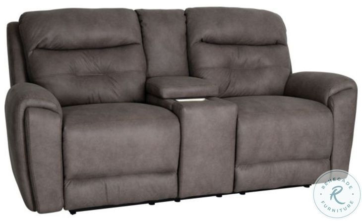 Point Break Telluride Stone Triple Power Reclining Sofa with Drop Down Tray Table