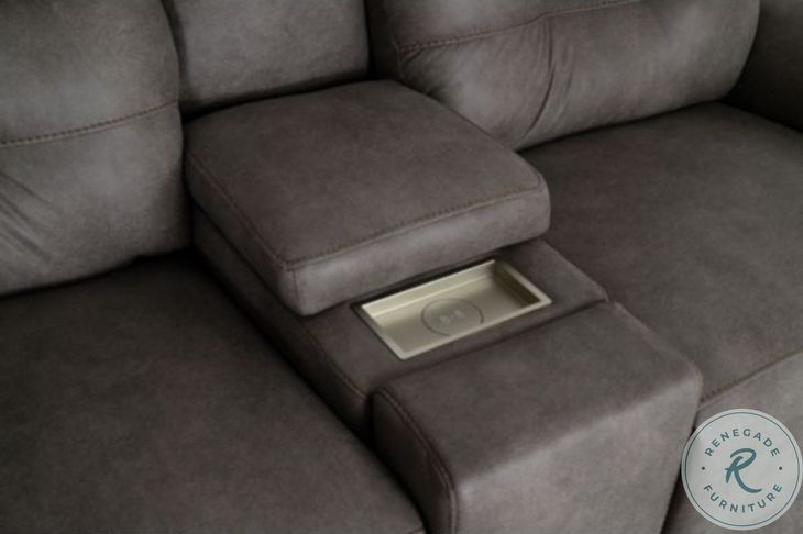 Point Break Telluride Stone Triple Power Reclining Sofa with Drop Down Tray Table