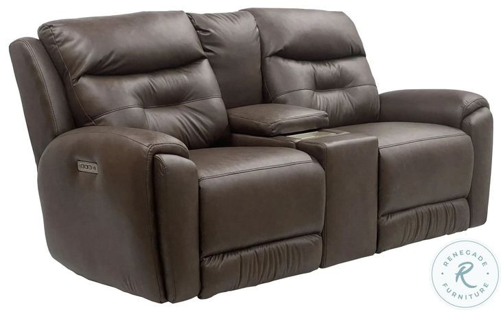 Point Break Amalfi Cognac Leather Triple Power Reclining Sofa with Drop Down Tray Table