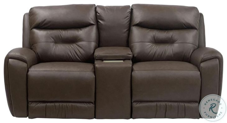 Point Break Amalfi Cognac Leather Triple Power Reclining Sofa with Drop Down Tray Table