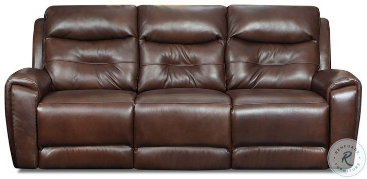Point Break Fresca Hazelnut Leather Triple Power Reclining Sofa with USB Ports