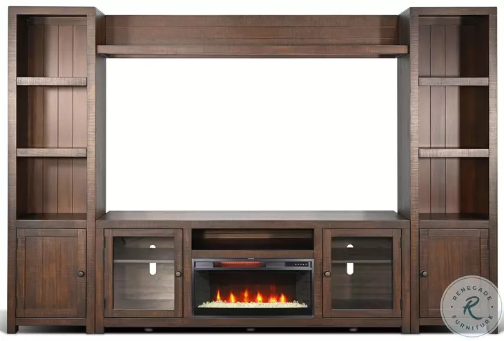 Hearthwood Haven Dark Brown 72" Media Console with Crystal Fireplace Insert