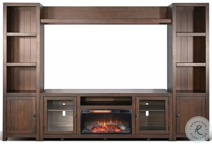 Hearthwood Haven Dark Brown 72" Media Console with Log Fireplace Insert