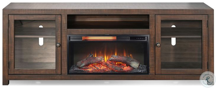 Hearthwood Haven Dark Brown 72" Media Console with Log Fireplace Insert