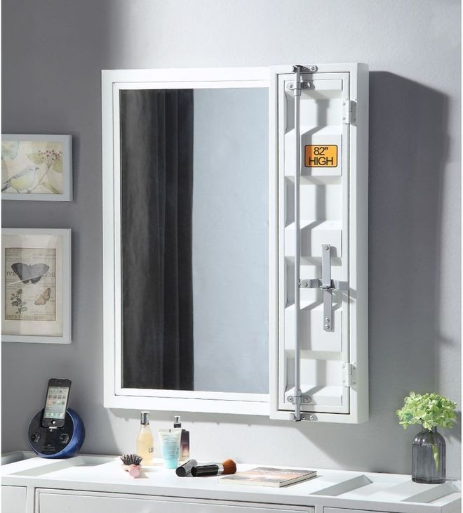 Cargo White Rectangular Vanity Mirror with Storage