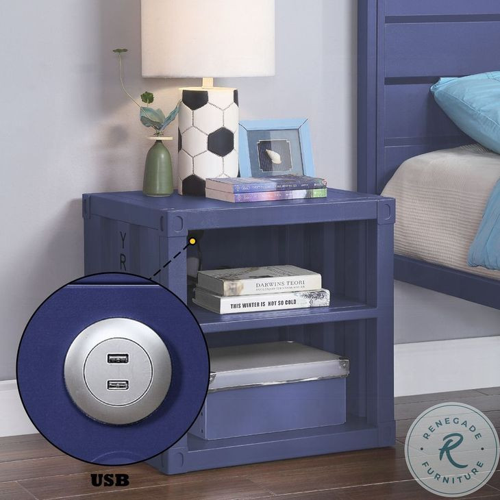 Cargo Blue Nightstand with USB Charging