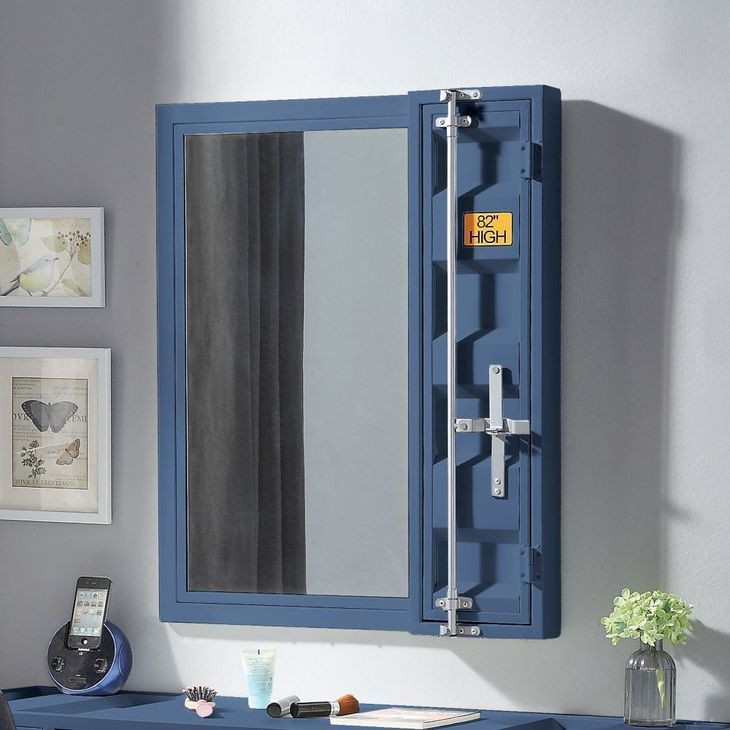 Cargo Blue Rectangular Vanity Mirror with Storage