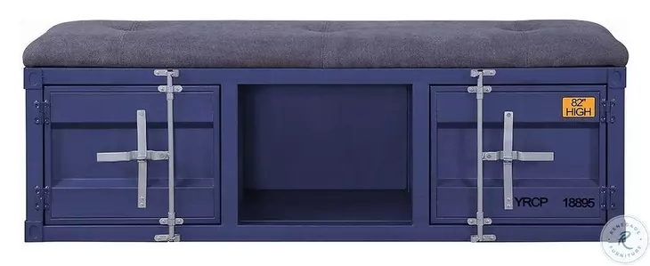 Cargo Gray Fabric and Blue 56" Upholstered Bench with Storage