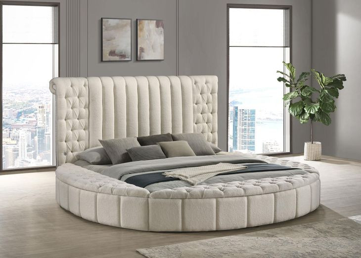 Sonya Ivory King Upholstered Panel Storage Bed