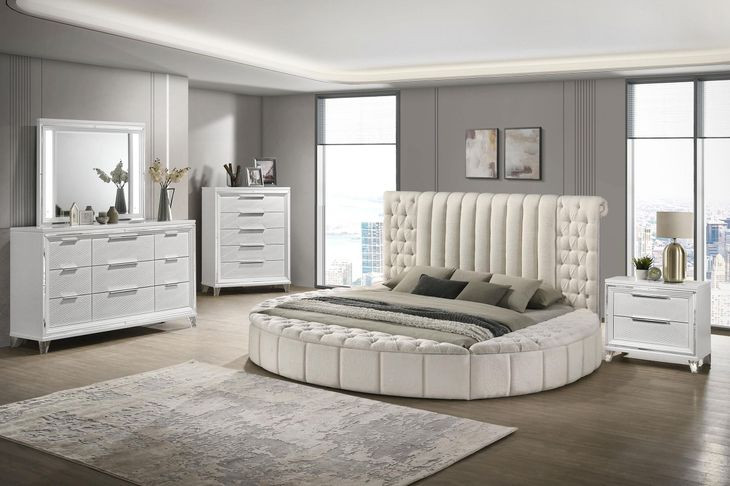 Sonya Ivory King Upholstered Panel Storage Bed