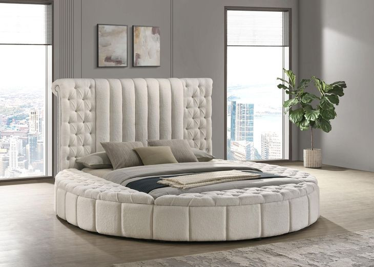 Sonya Ivory Queen Upholstered Panel Storage Bed