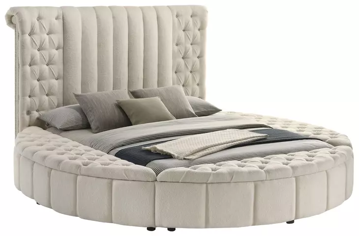 Sonya Ivory Queen Upholstered Panel Storage Bed